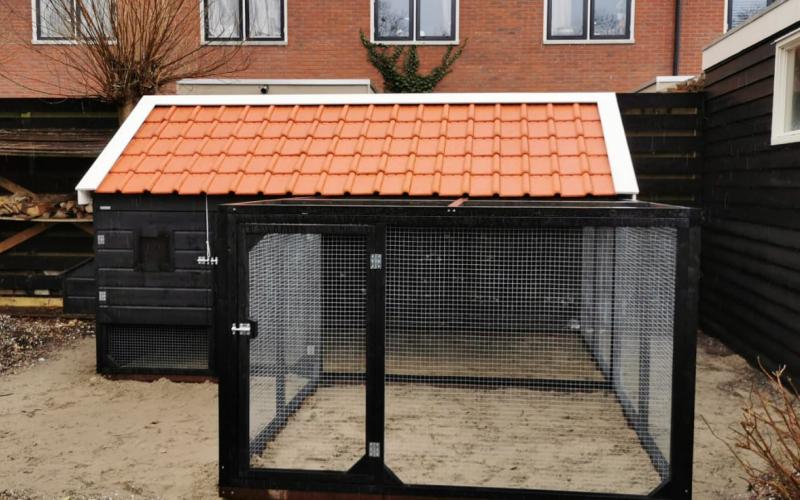 Kippenhok Grote kippenhok met dakpannen en grote ren. Kwaliteits dierenverblijven van der Land