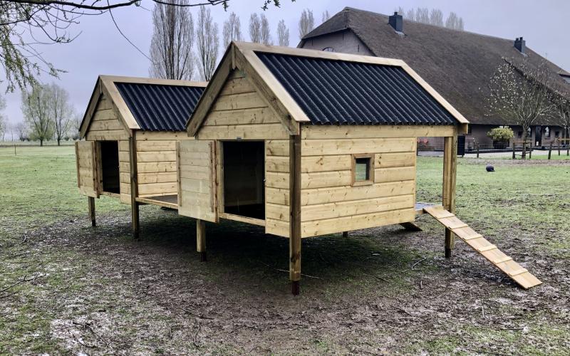 Kippenhok Geitenverblijf dubbel met plateau. Kwaliteits dierenverblijven van der Land